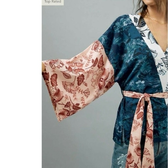 NWT Anthropologie Tori Cropped Kimono Mixed Pattern Open Cardigan One Size - Picture 9 of 9